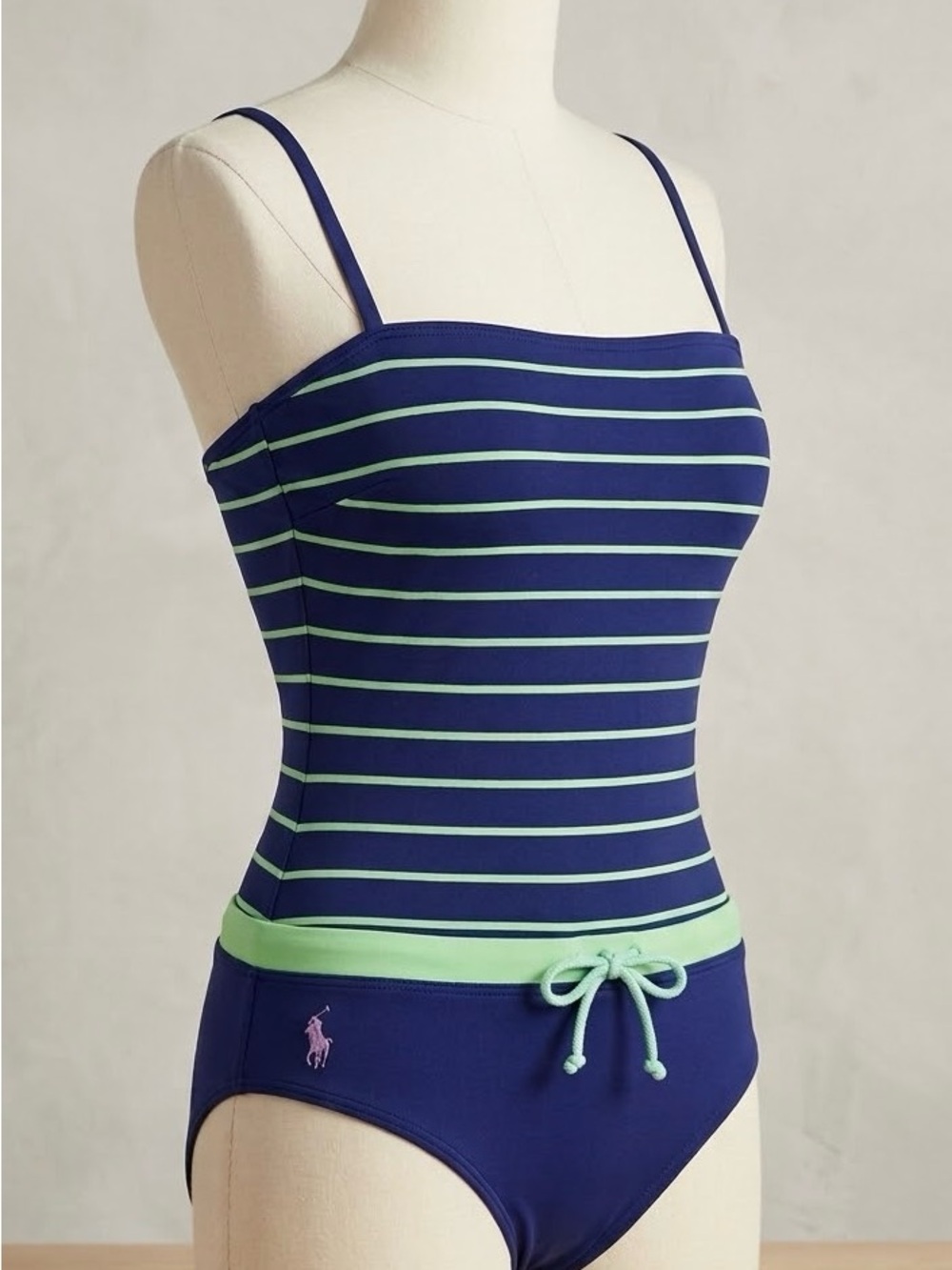 Ralph Lauren Blue Label Navy Lime Stripe Women's Tankini Top Size 10 Bottom 12